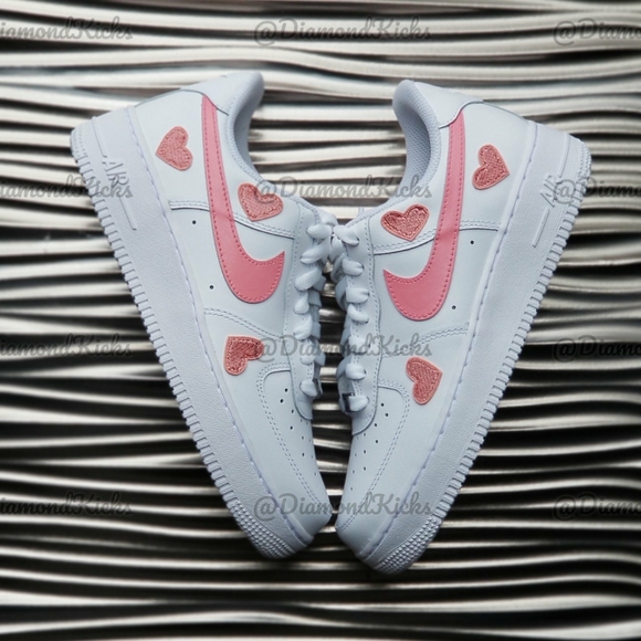 Custom Nike Air Force 1 Custom Hearts White Pink - Picture 2 of 7